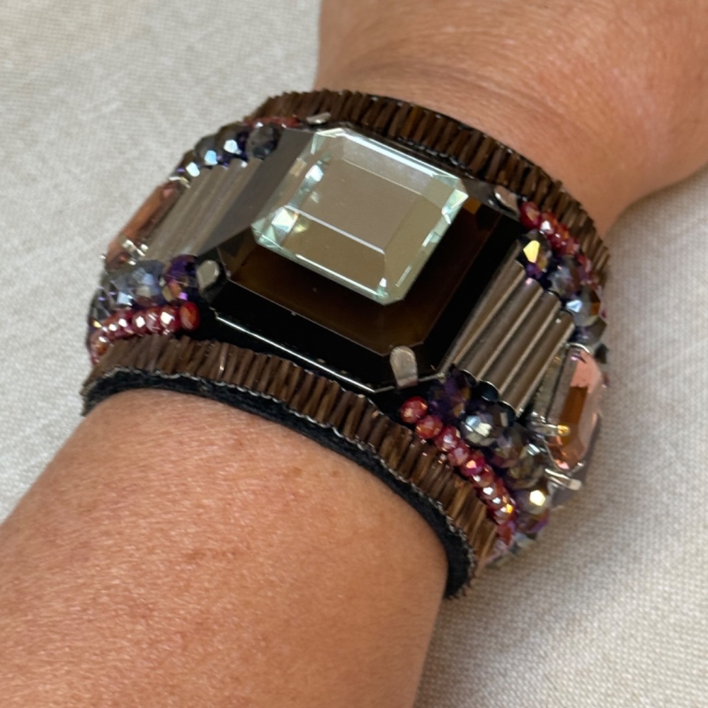 Large Decorated Felt Lined Cuff Statement Bracelet - image 8